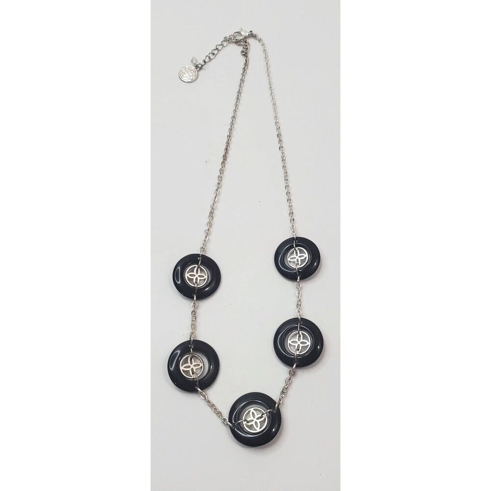 Dana Buchman Silver Tone Black Disc Necklace 18.5"